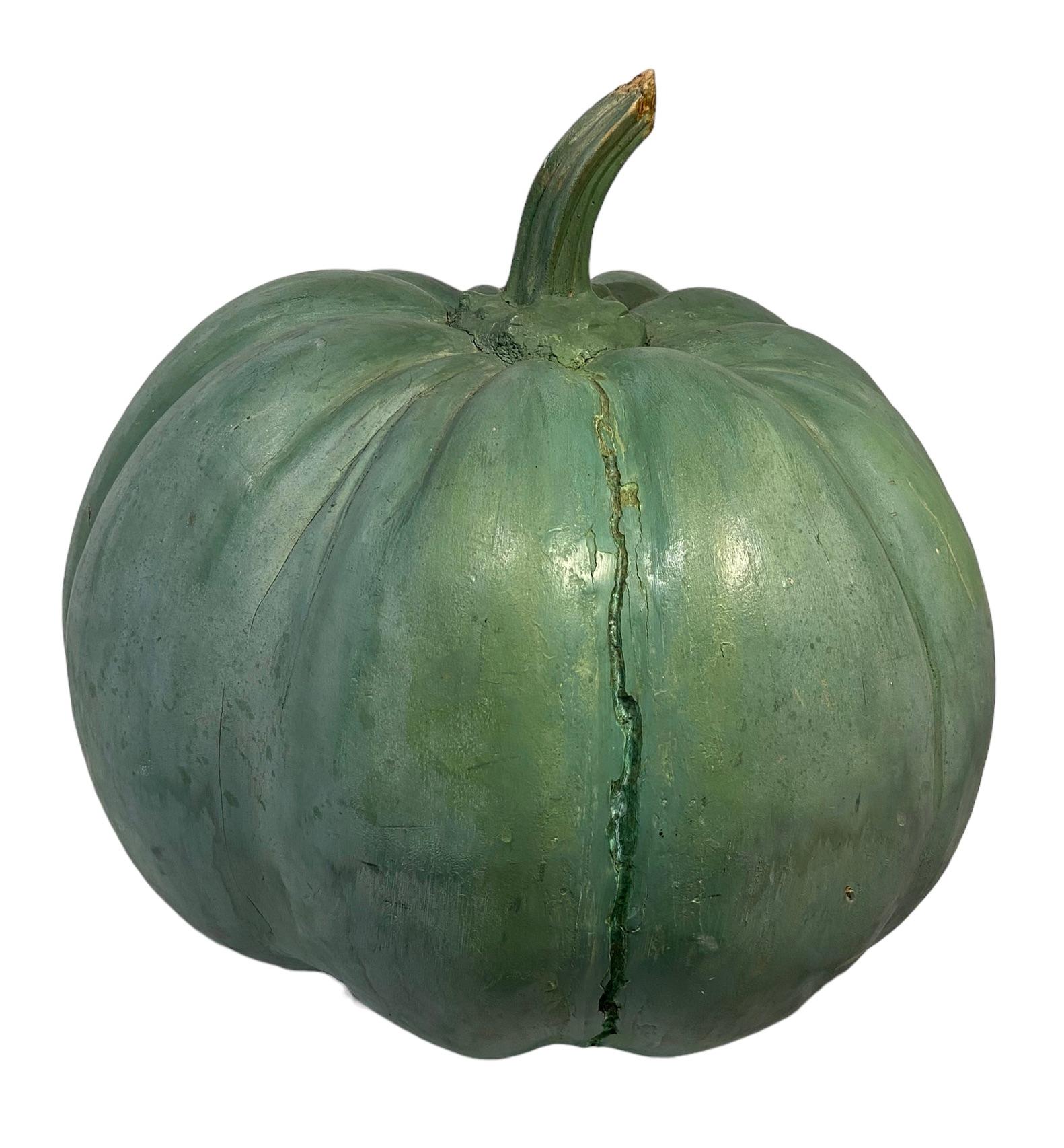 French Large green patinated pumpkin in wood For Sale