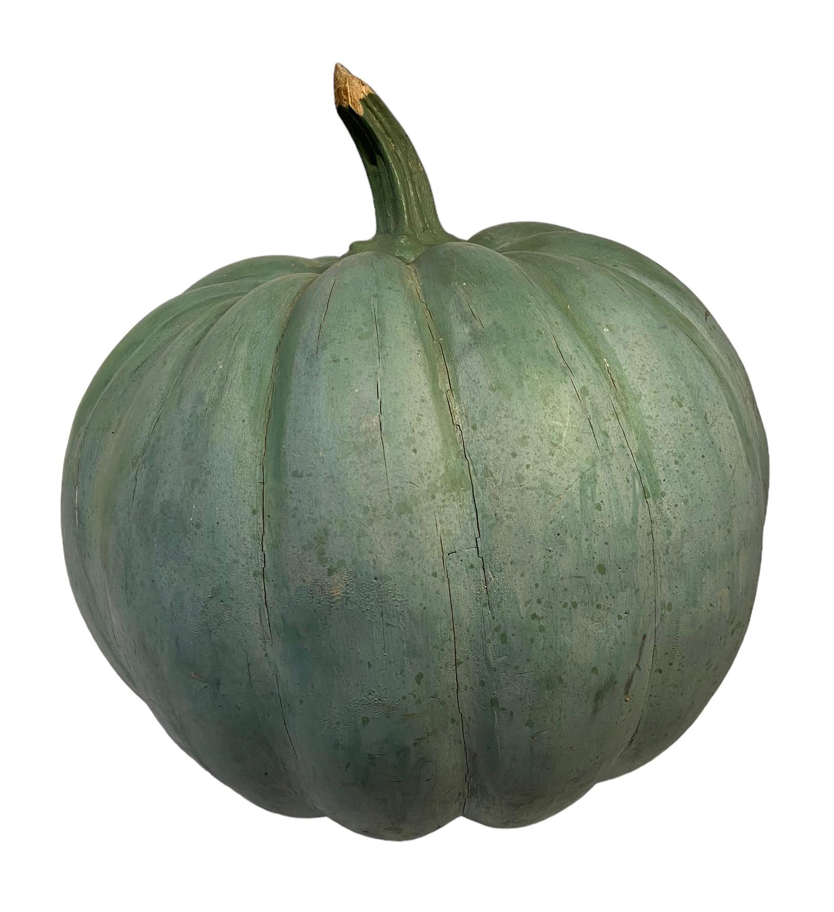 Wood Large green patinated pumpkin in wood For Sale