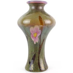 Large Green Pink Opalescent Chalcedony Flower Italian Art Glass Centerpiece Vase