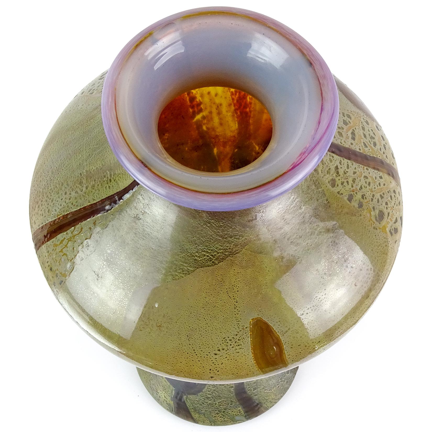 Fait main Grand vase de centre de table en verre d'art italien, fleur de calcédoine verte, rose et opalescente en vente