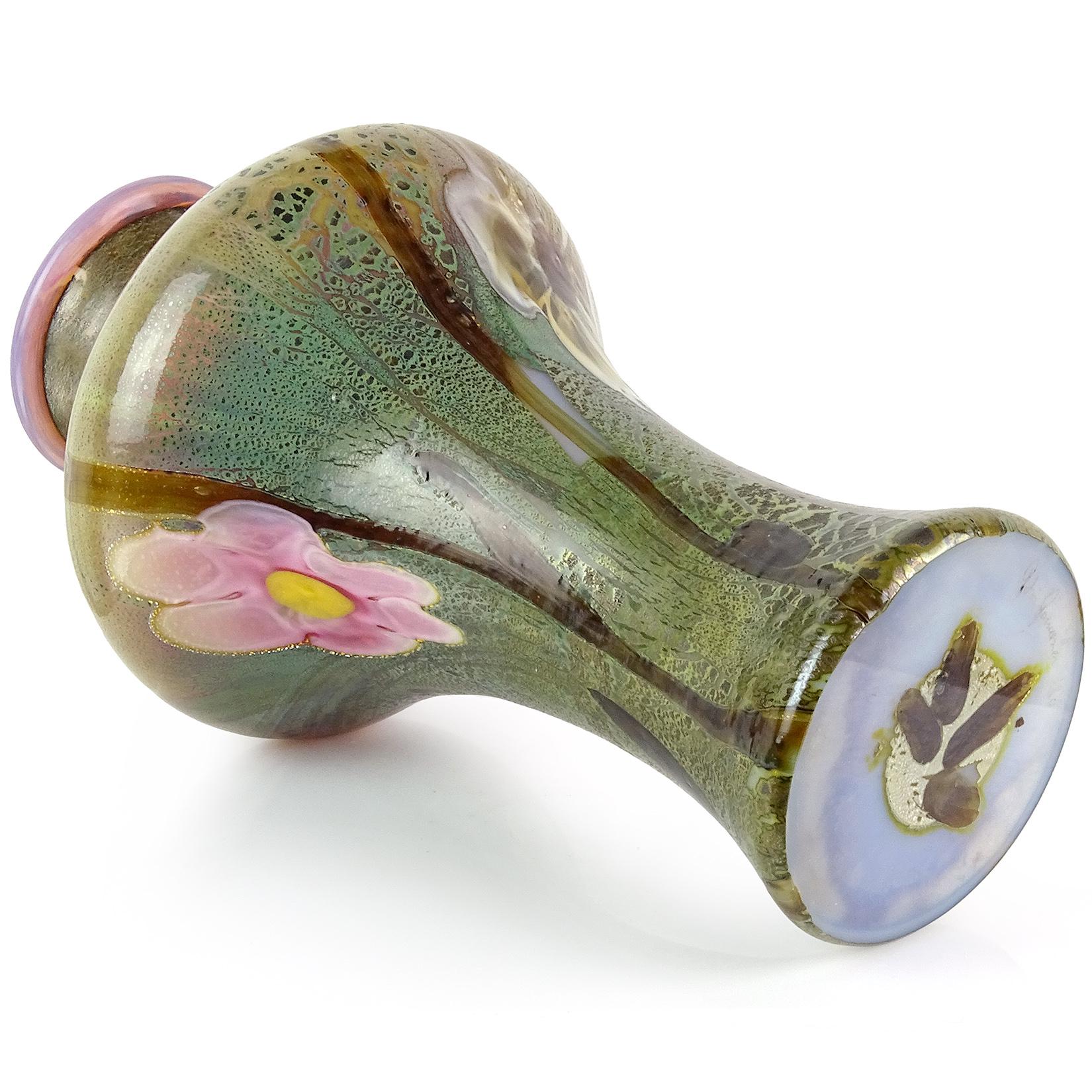 Grand vase de centre de table en verre d'art italien, fleur de calcédoine verte, rose et opalescente en vente 1