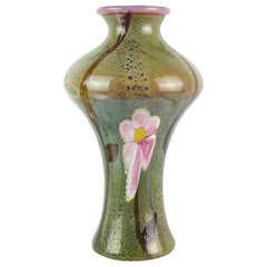 Large Green Pink Opalescent Chalcedony Flower Italian Art Glass Centerpiece Vase