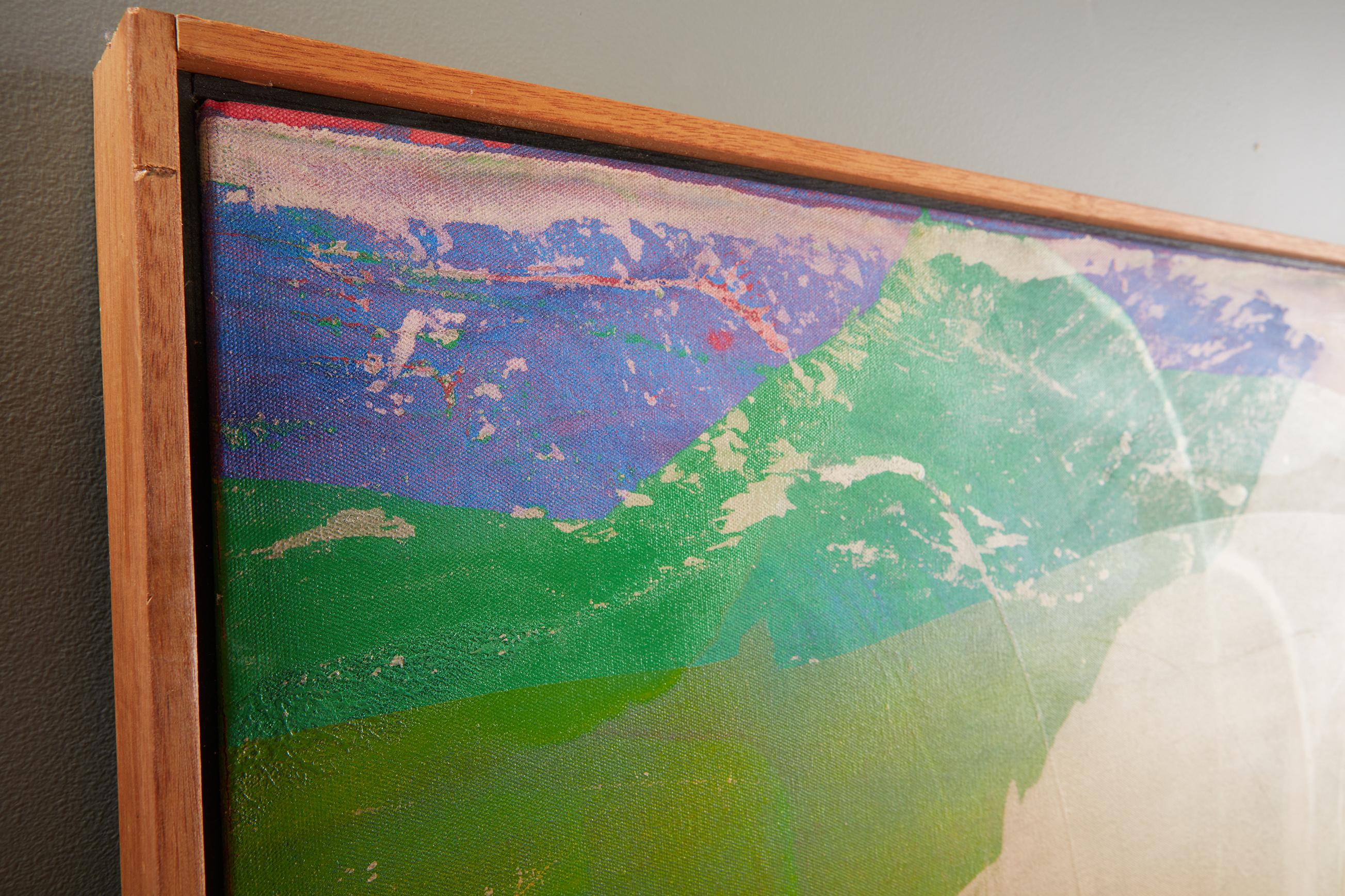 Moderne Grande peinture abstraite à l'acrylique verte, rose et blanche sur toile de John Link en vente