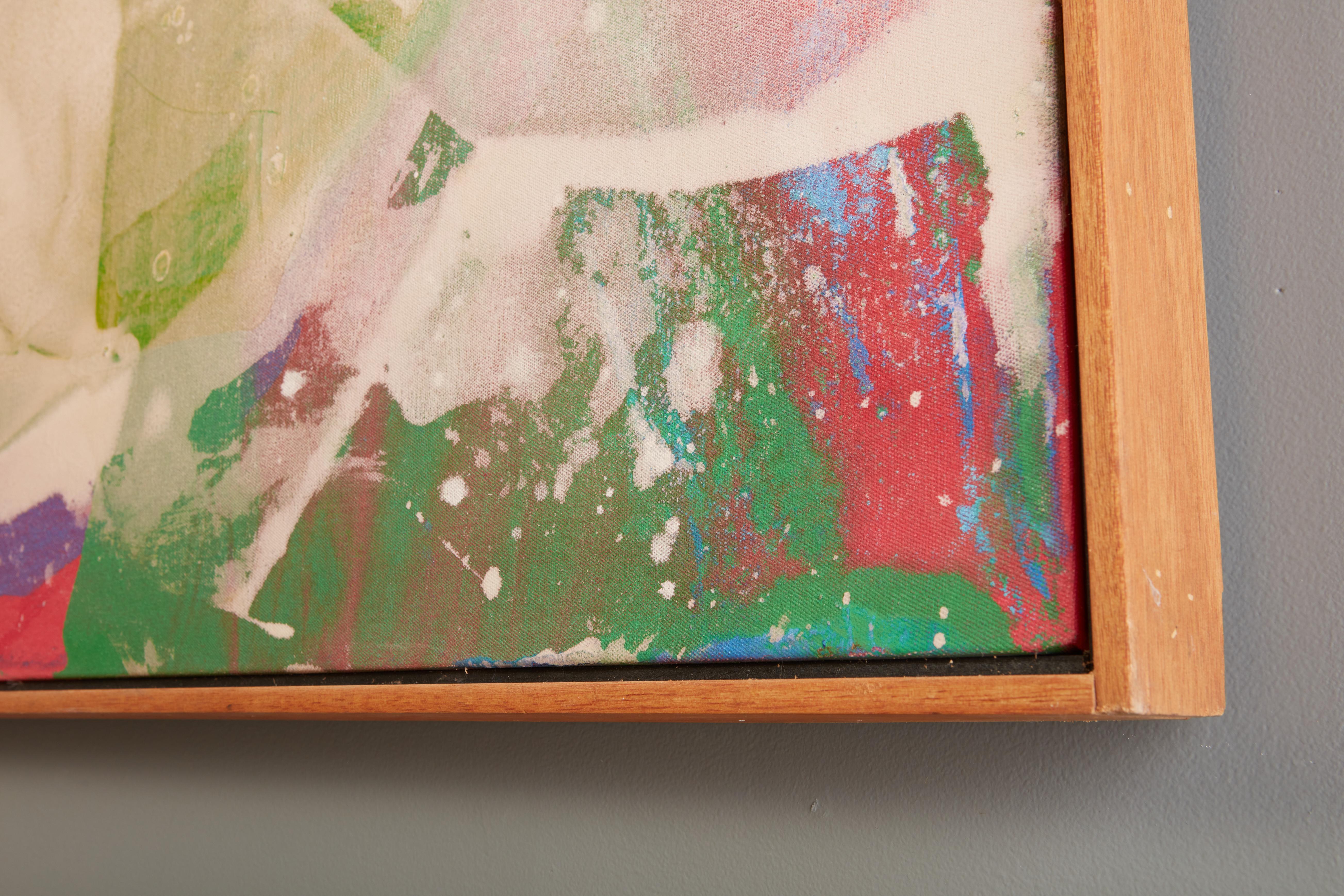 Toile Grande peinture abstraite à l'acrylique verte, rose et blanche sur toile de John Link en vente