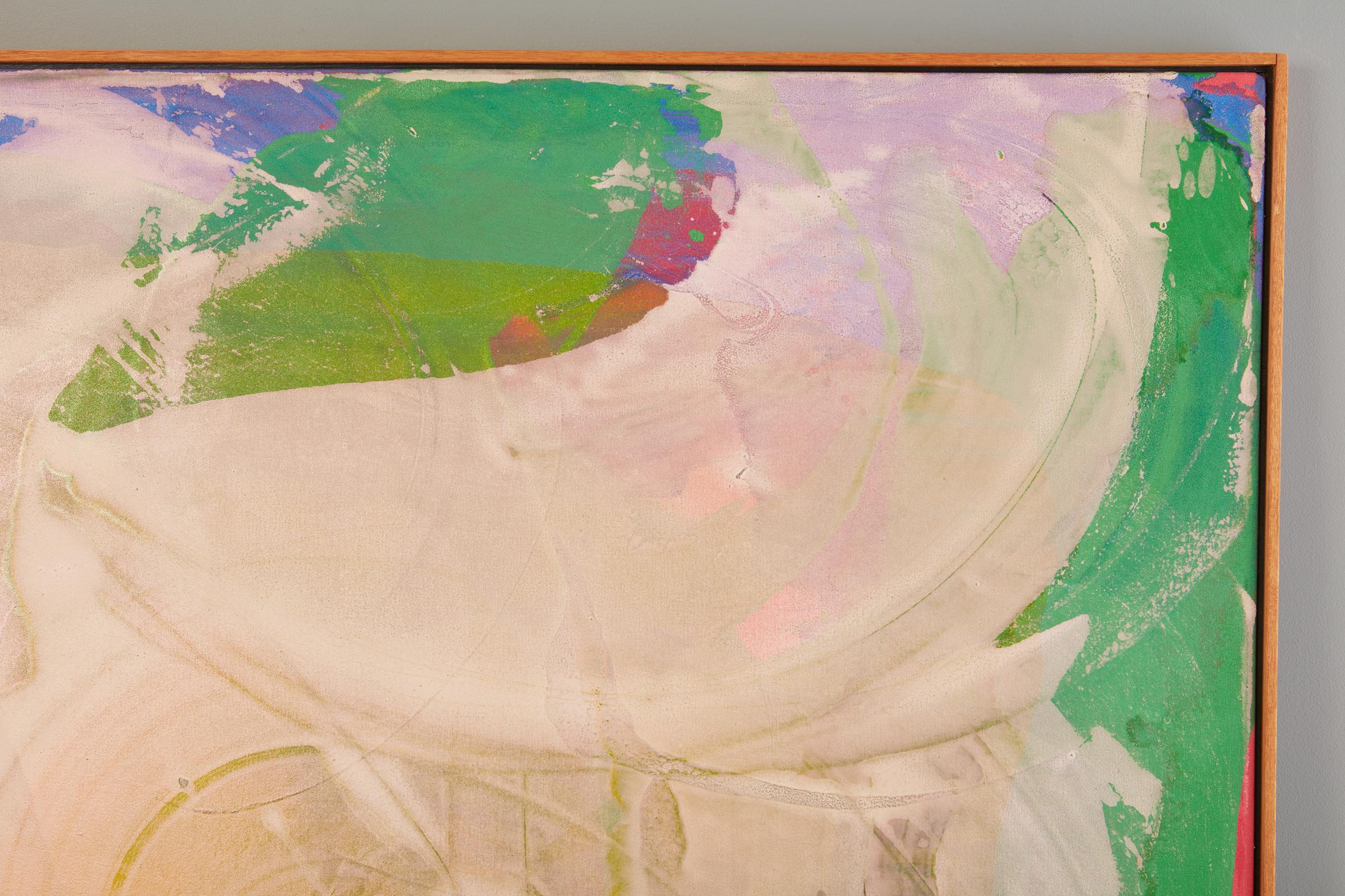 Grande peinture abstraite à l'acrylique verte, rose et blanche sur toile de John Link en vente 1