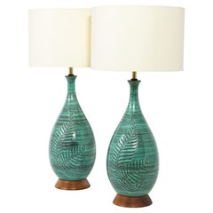 Large Green Pottery Lamps, Denmark, 1960's