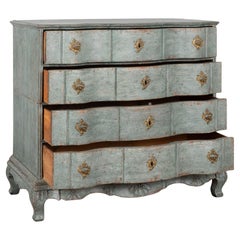 Antique Large Green Rococo Oak Chest of Four Drawers, Sweden circa 1770-1800