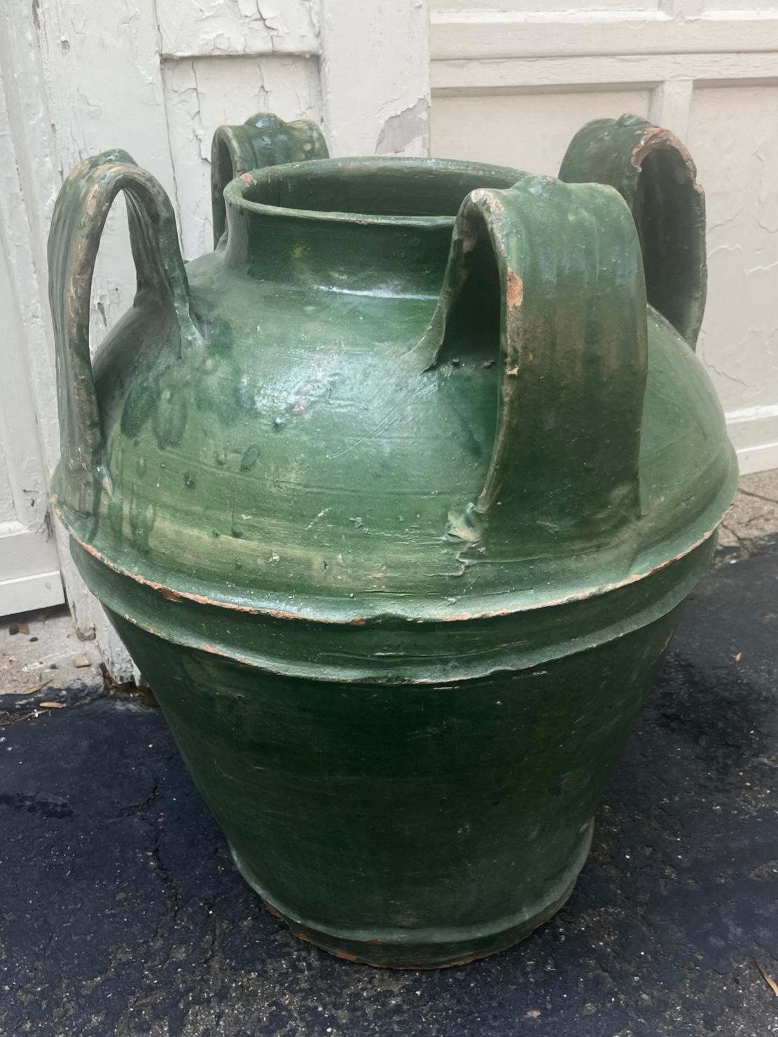 Neoclassical Large Green Terracotta Amphora Urn For Sale