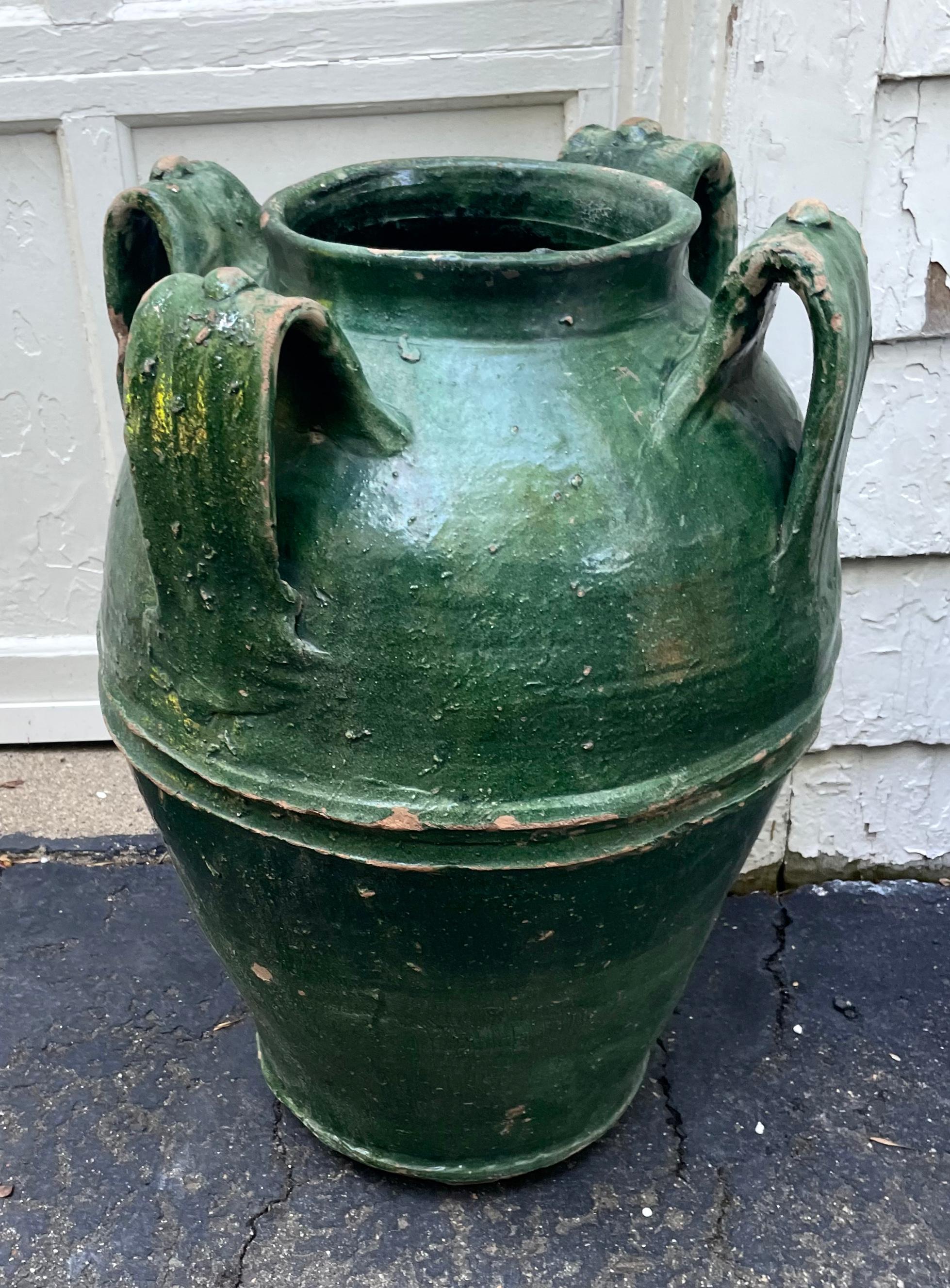 Glazed Large Green Terracotta Amphora Urn For Sale