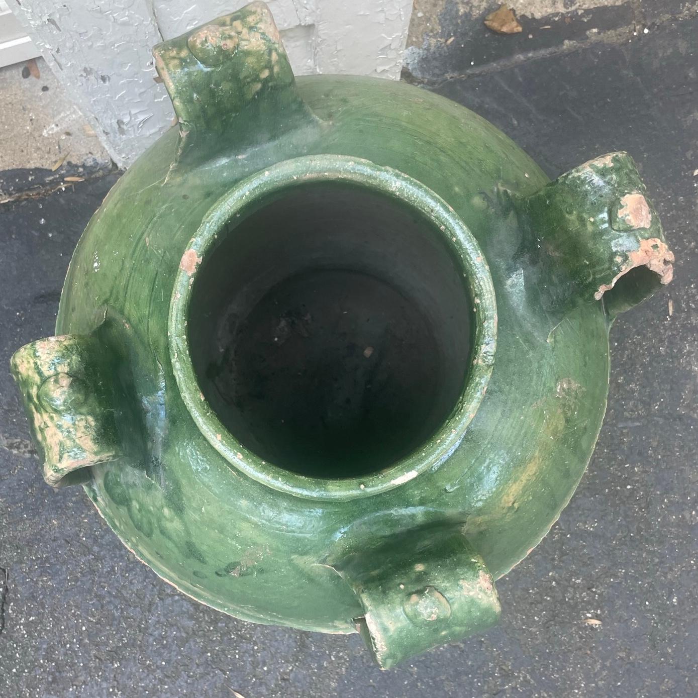 Glazed Large Green Terracotta Amphora Urn For Sale