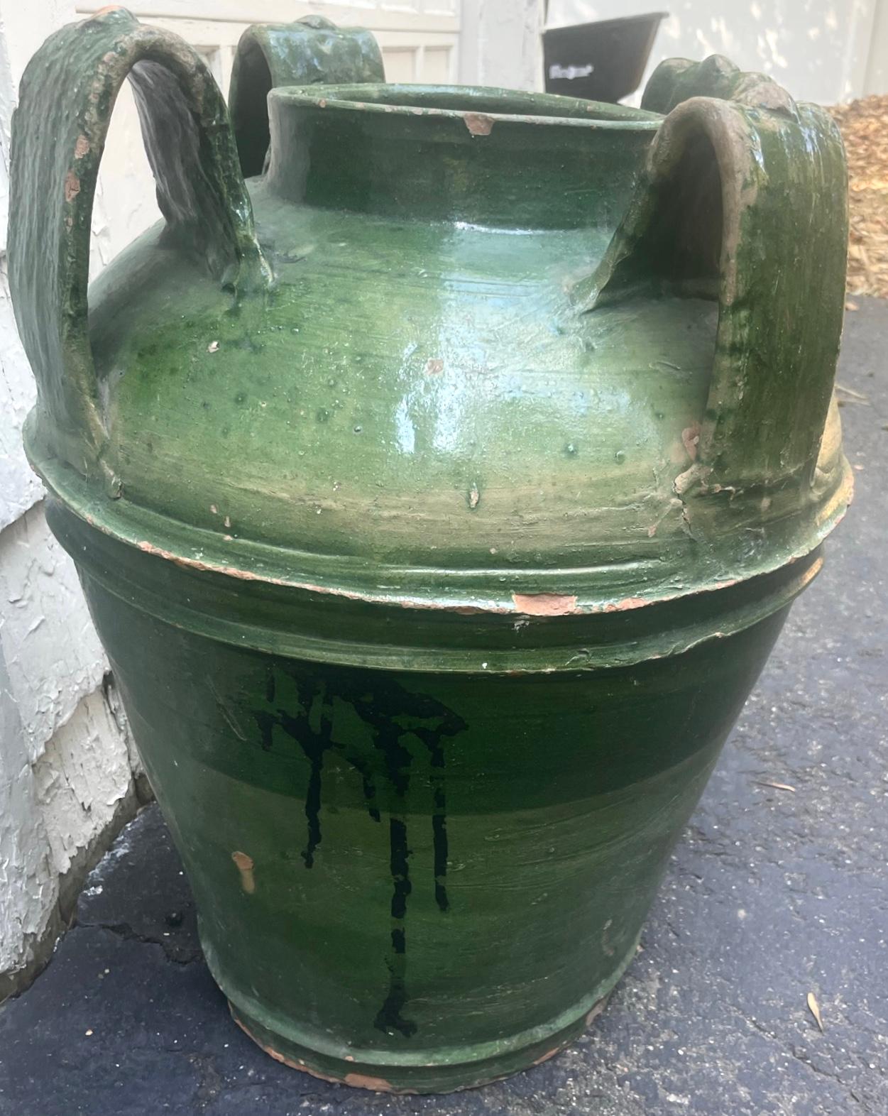 19th Century Large Green Terracotta Amphora Urn For Sale