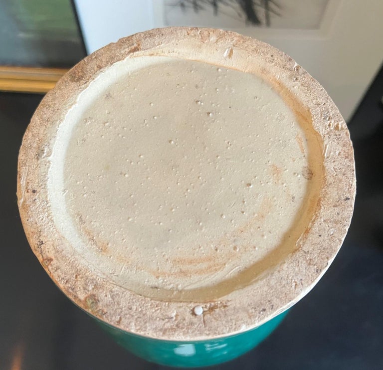 Large Green Terracotta Crackle Glass Glaze Vase For Sale at 1stDibs