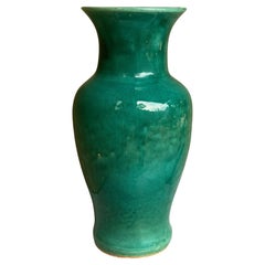 Large Green Terracotta Crackle Glass Glaze Vase