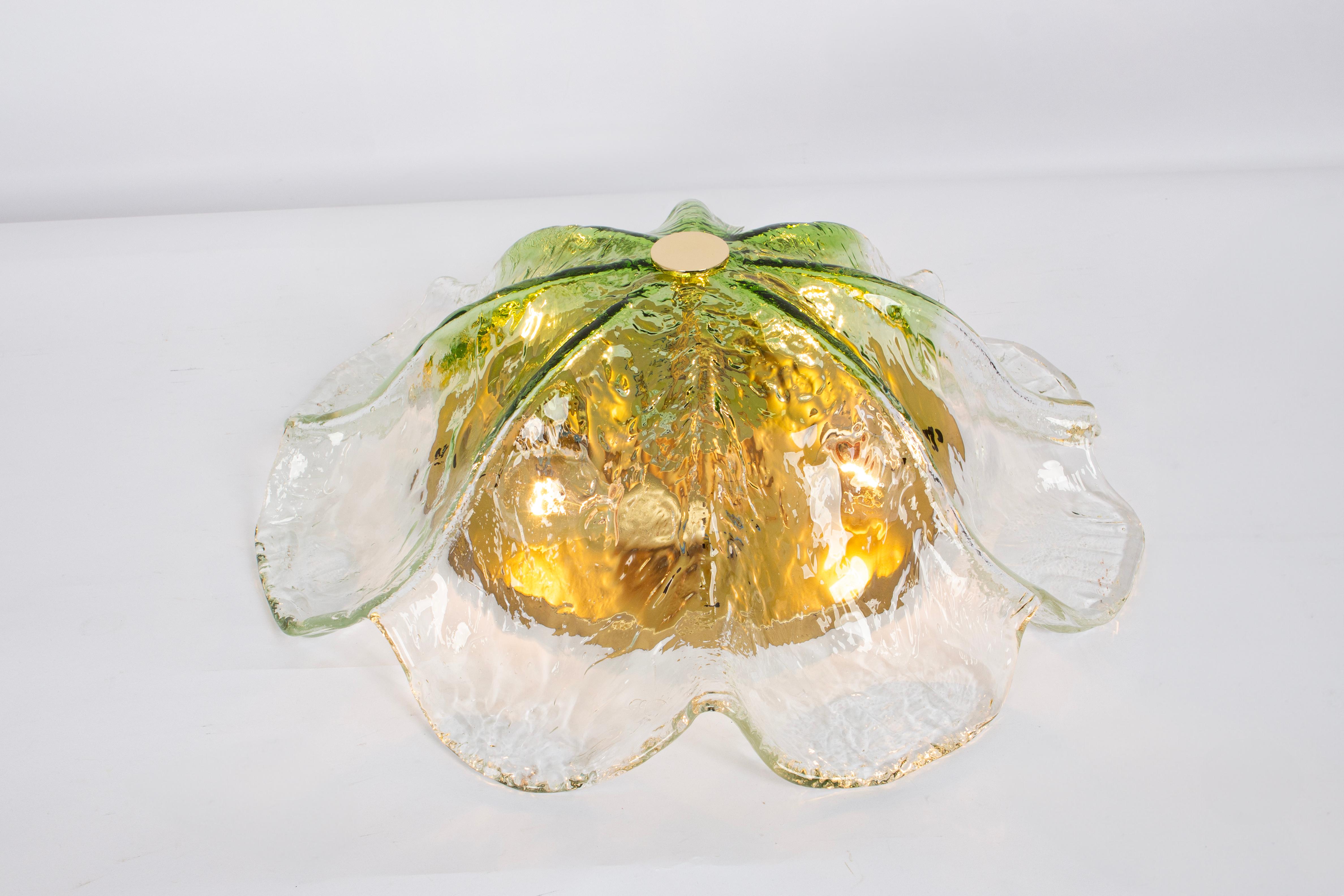 Mid-Century Modern Large Green Toned Murano Glass Ceiling Fixture, Kaiser, Germany, 1970s For Sale