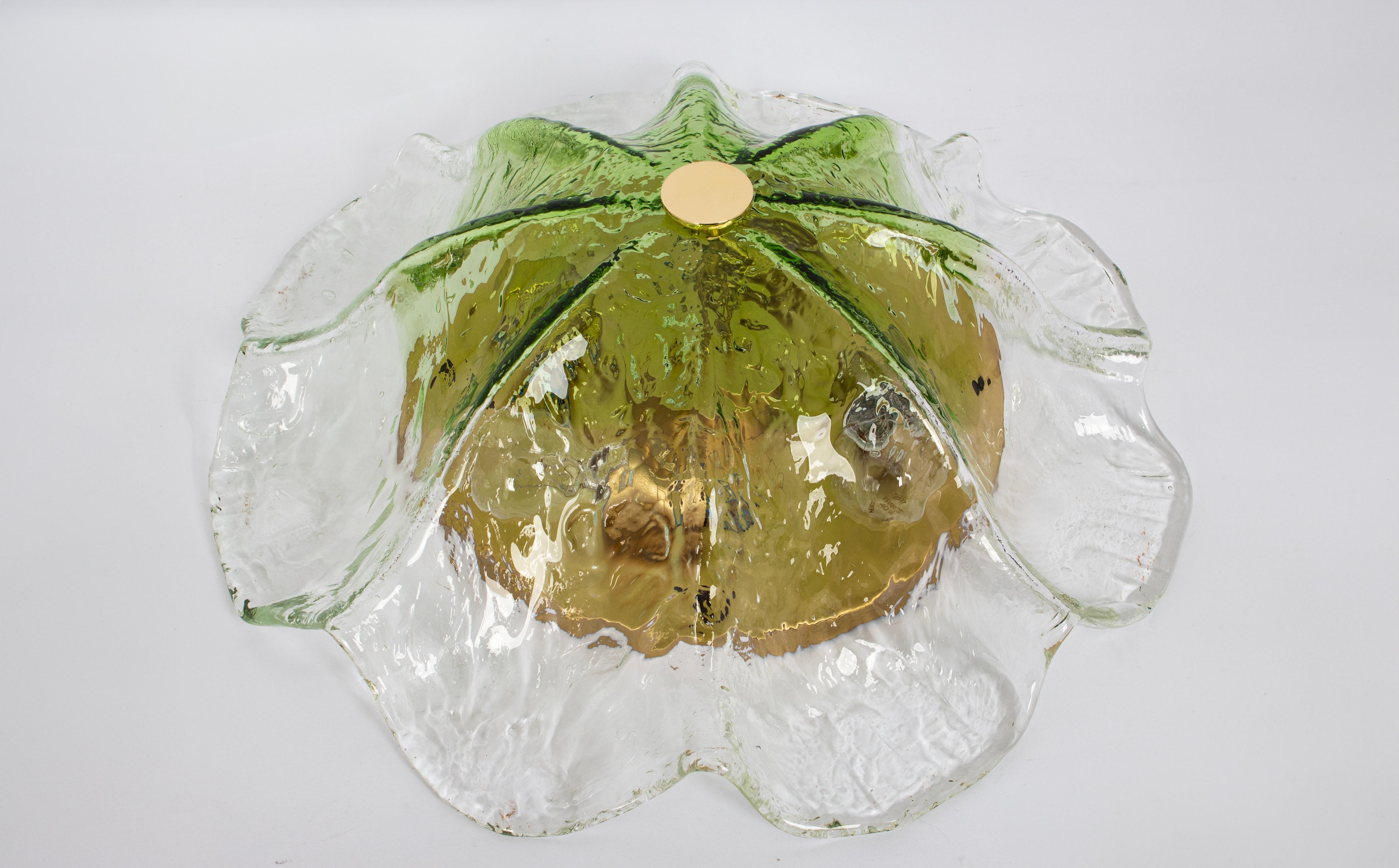 Large Green Toned Murano Glass Ceiling Fixture, Kaiser, Germany, 1970s In Good Condition For Sale In Aachen, NRW