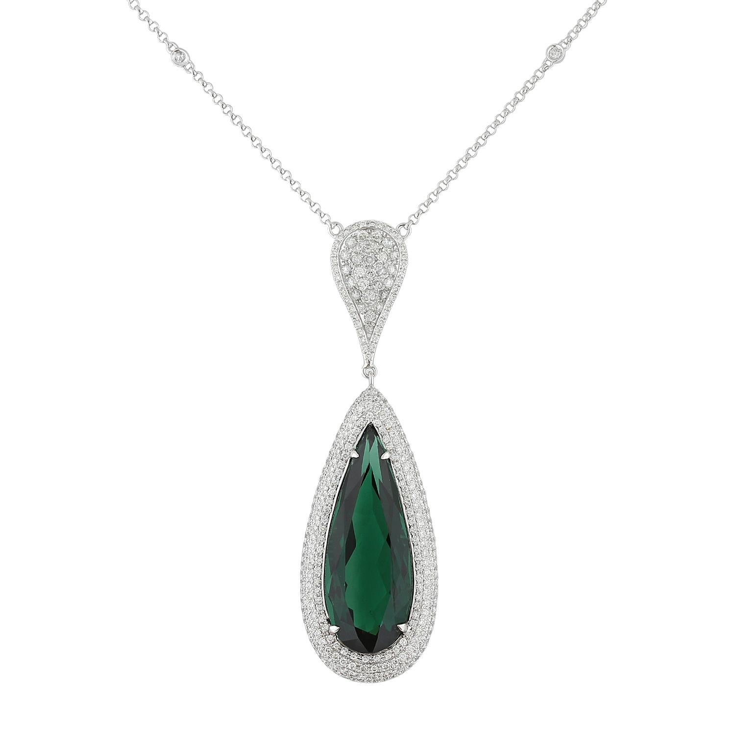 Large Green Tourmaline Diamond Necklace
