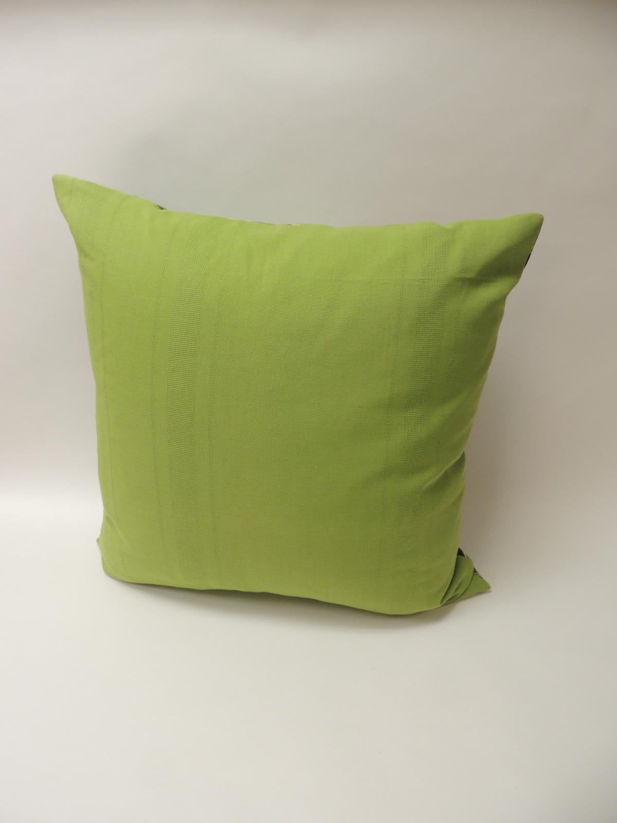 Hand-Crafted Large Green Tropical Leaf Bark Cloth Decorative Floor Pillow