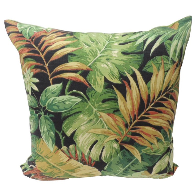Large Green Tropical Leaf Bark Cloth Decorative Floor Pillow For