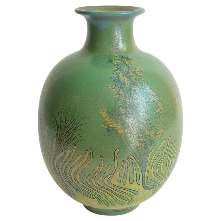 Large Green Vase Italian Pottery Marine Fauna Decor by Giacomo Onestini, 1970s 1