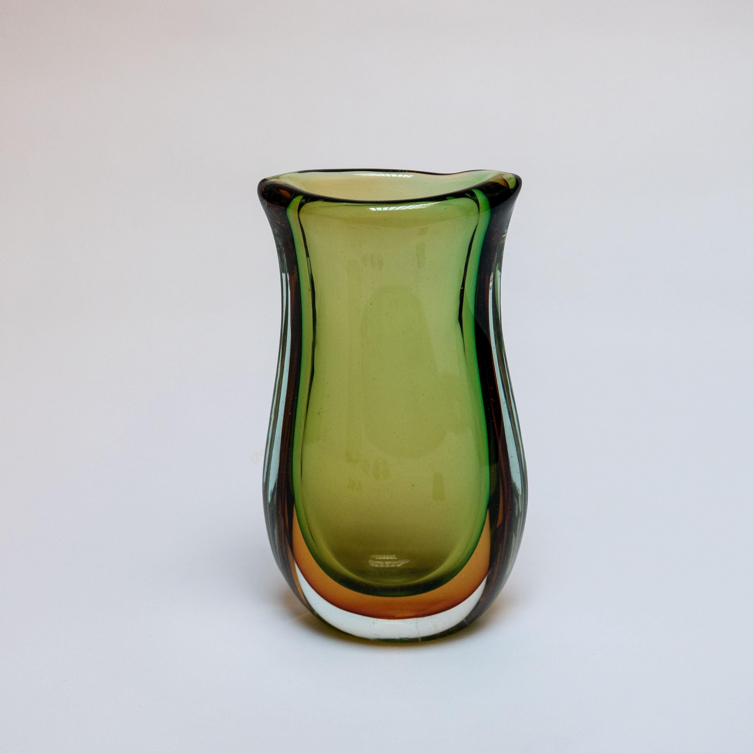 Modern Large green vase, Murano sommerso glass  For Sale