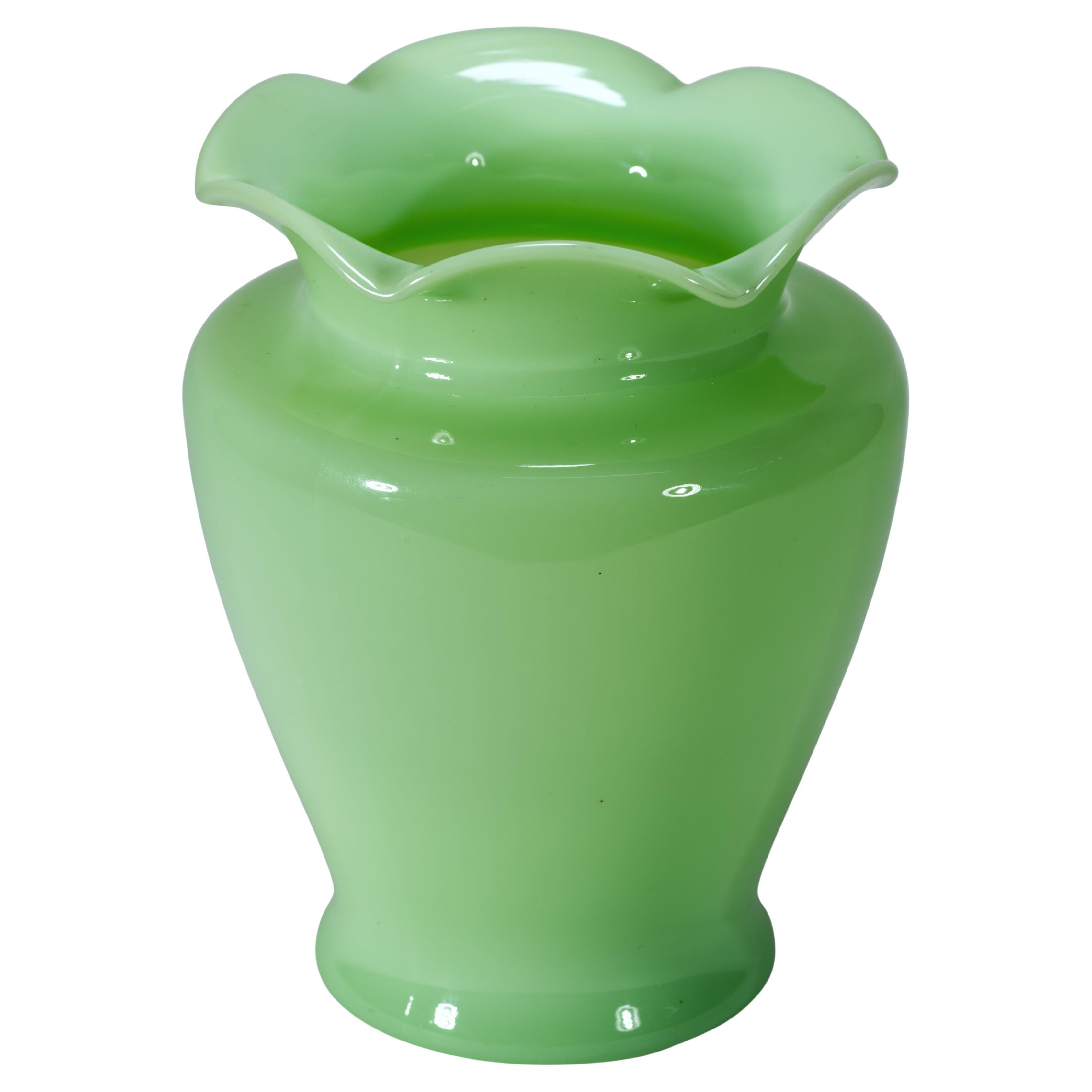 Large Green Vaseline Uranium Glass Vase, Glows in UV