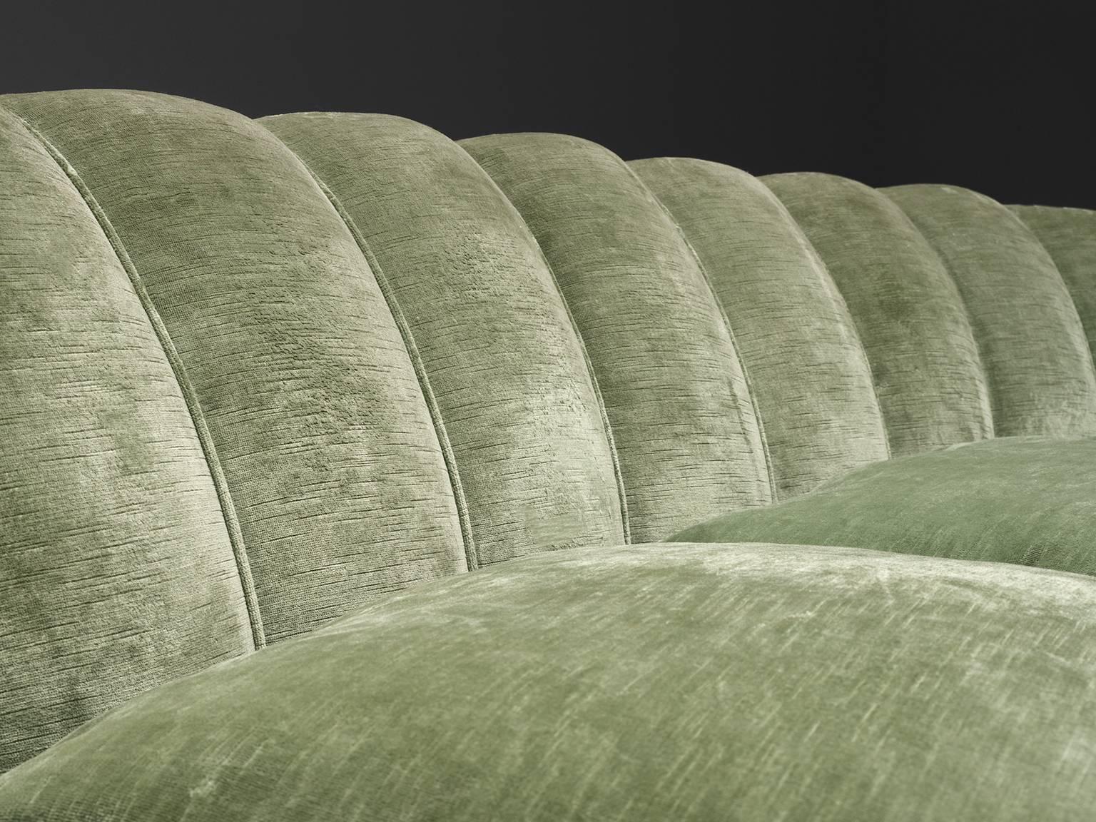 Mid-Century Modern Large Green Velvet Midcentury Sofa