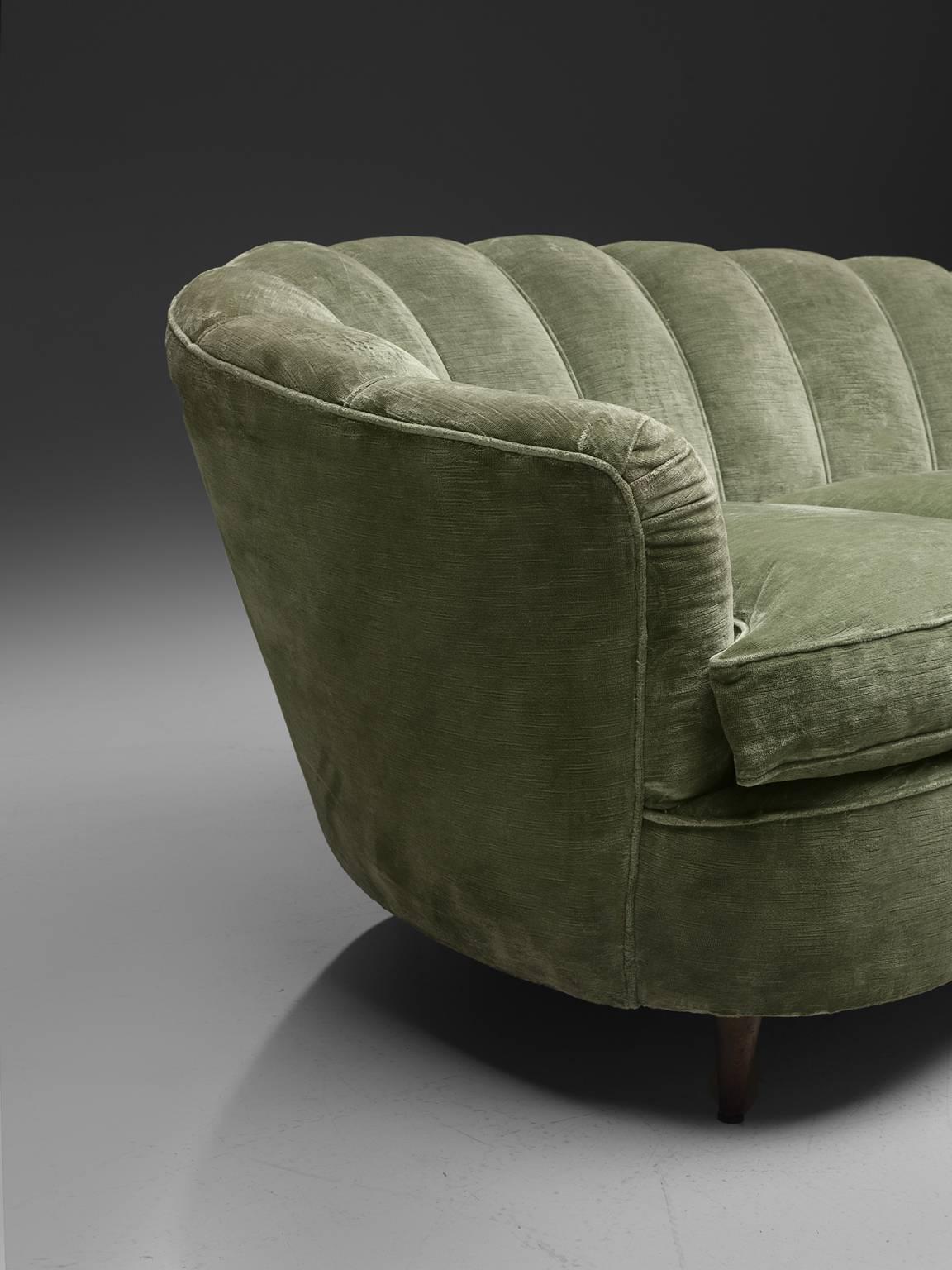 Italian Large Green Velvet Midcentury Sofa