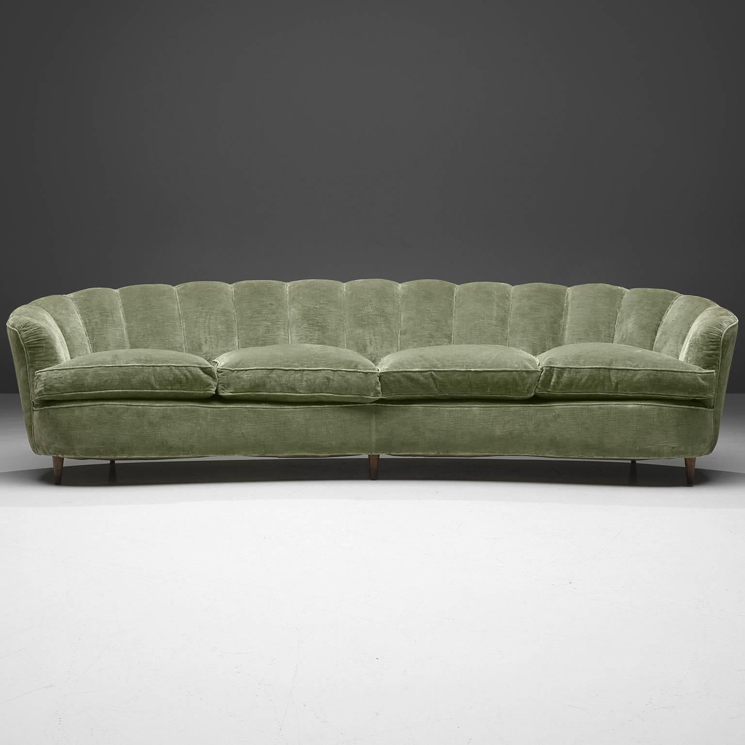Large Green Velvet Midcentury Sofa 1