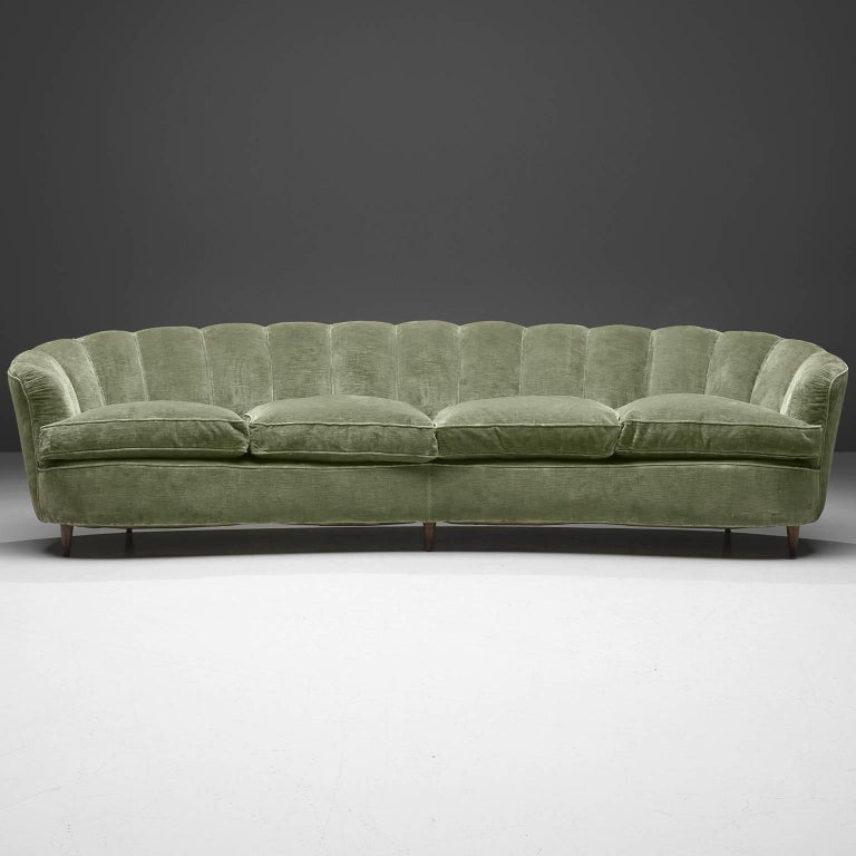 Large Green Velvet Midcentury Sofa For Sale at 1stdibs