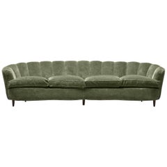 Large Green Velvet Midcentury Sofa