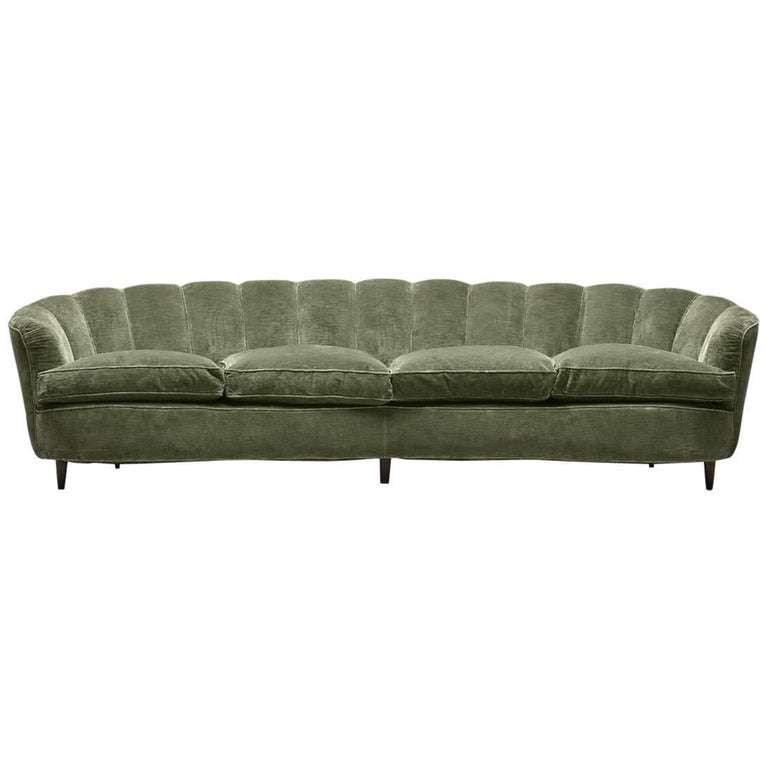 Large Green Velvet Midcentury Sofa For Sale at 1stdibs