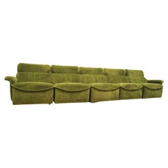 Large green velvet Vintage element sofa made in the 1970s