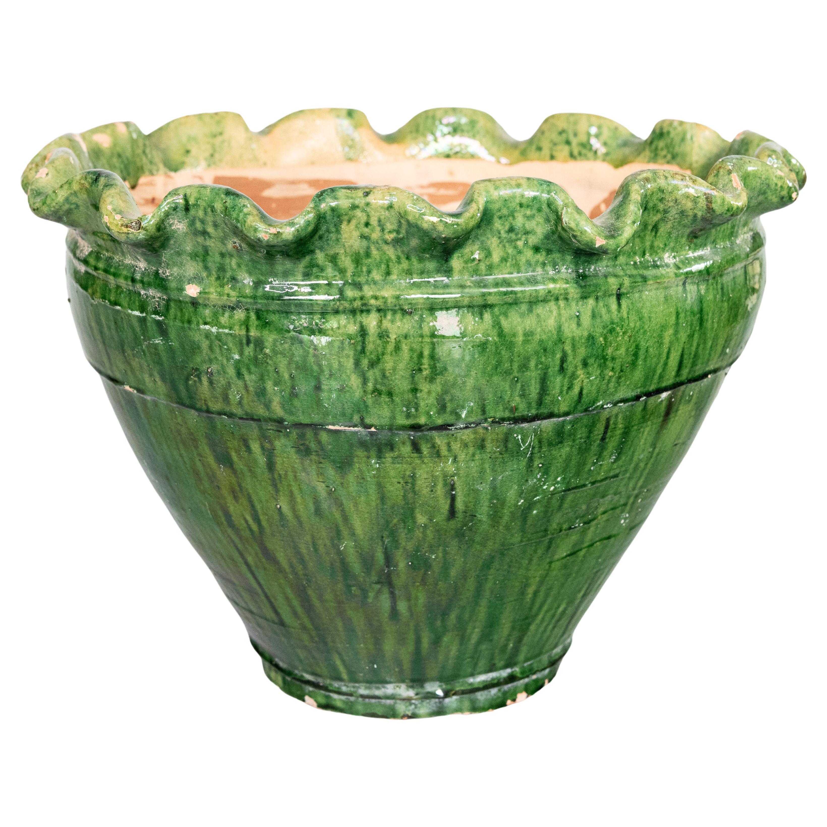 Large Green Vintage French Terracotta Bowl For Sale