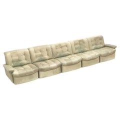 Large green Used leather modular sectional sofa from the 1970s