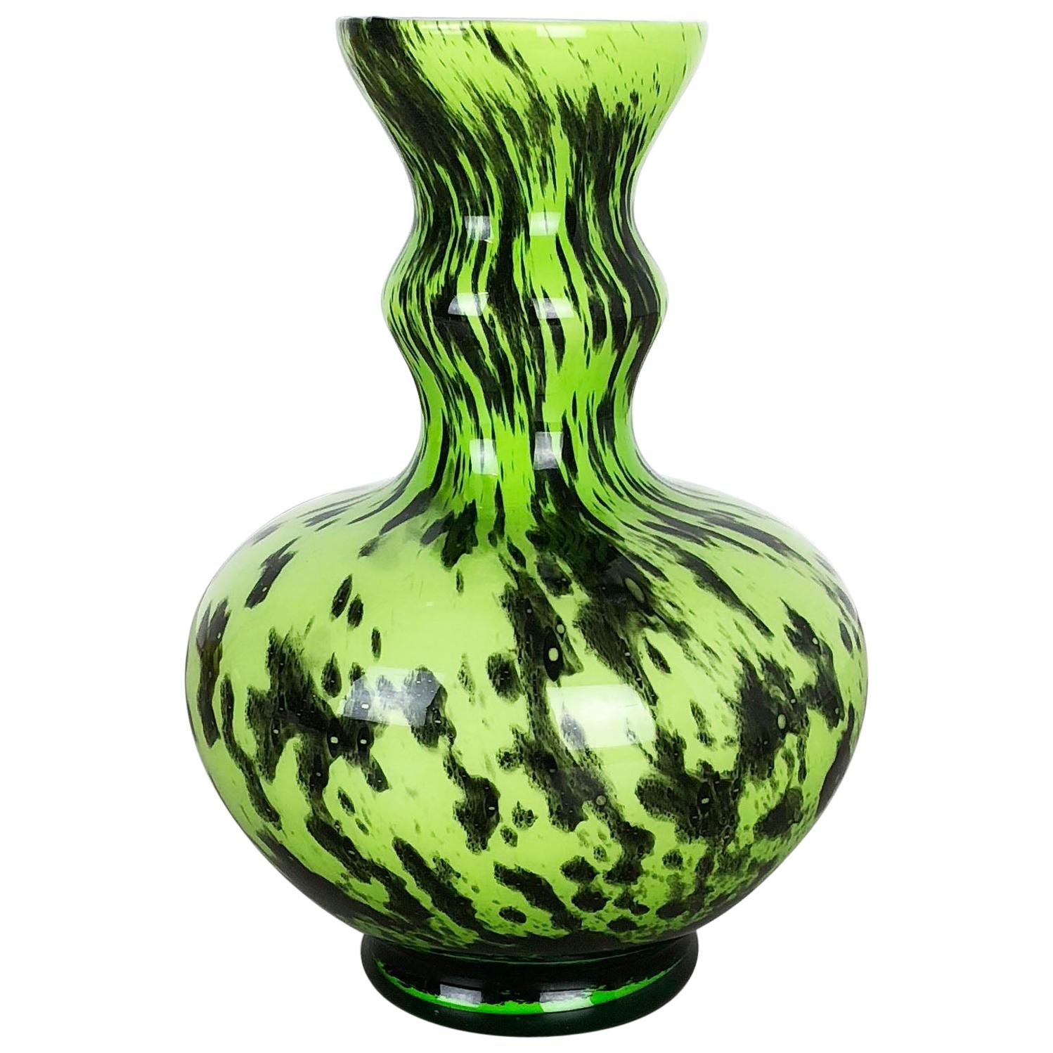 Large Green Vintage Pop Art Opaline Florence Vase Design, Italy