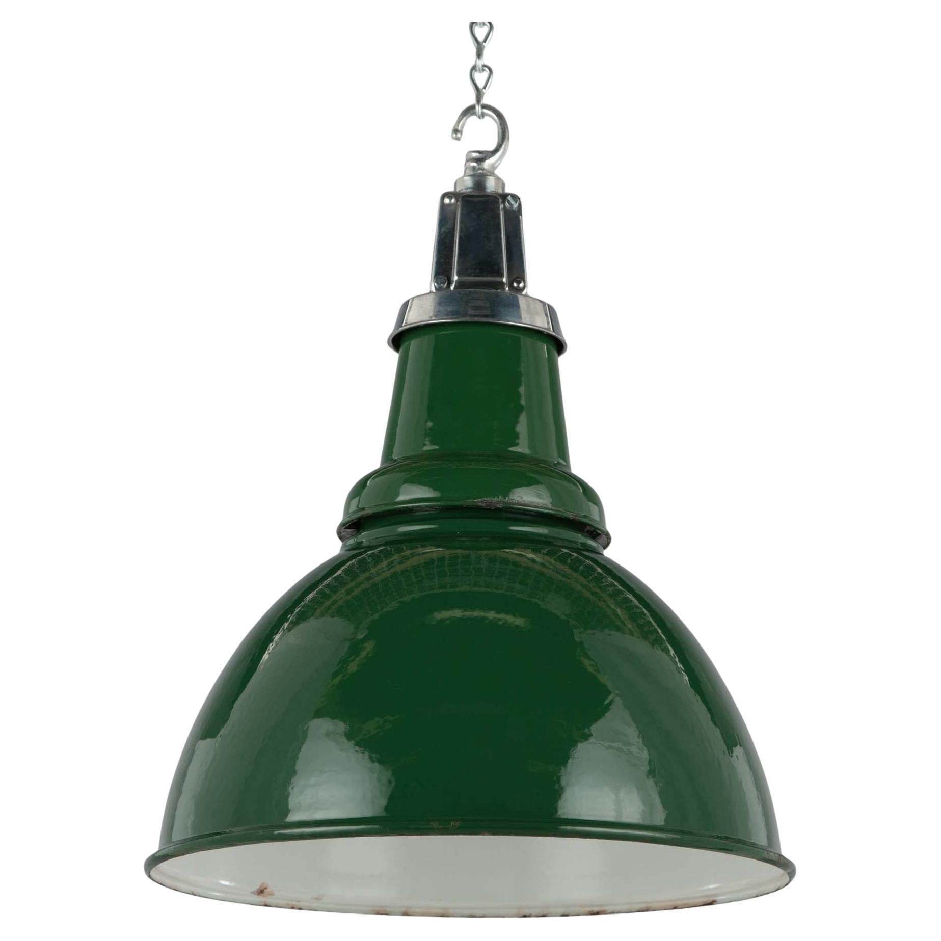 Large Green Vitreous Enamel Industrial Ceiling Lamp For Sale