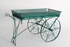 1950s Bohemian Style Green Wood and Metal Garden Flower Cart