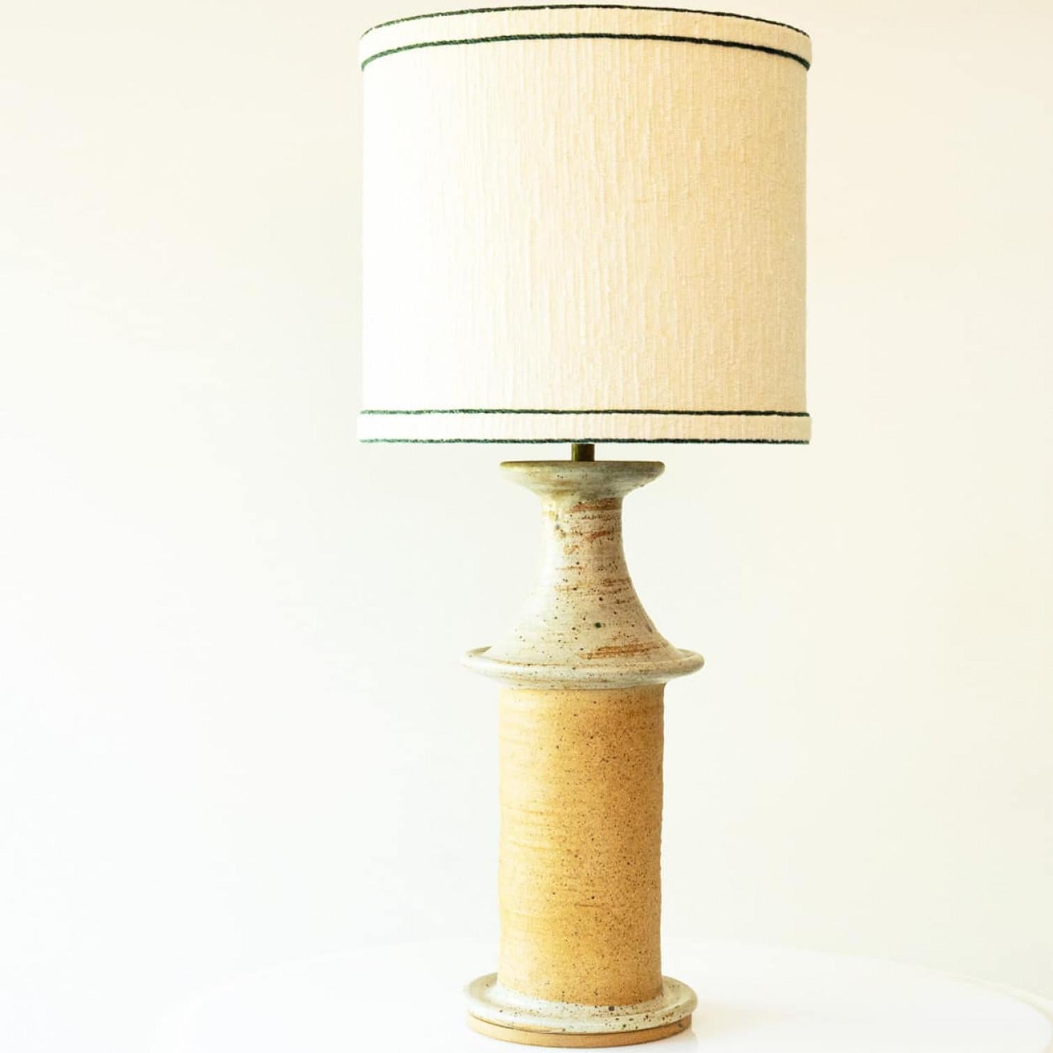 Large Greige Light Camel Ceramic Table Lamp, Silk Lampshade by R. Houben For Sale 3