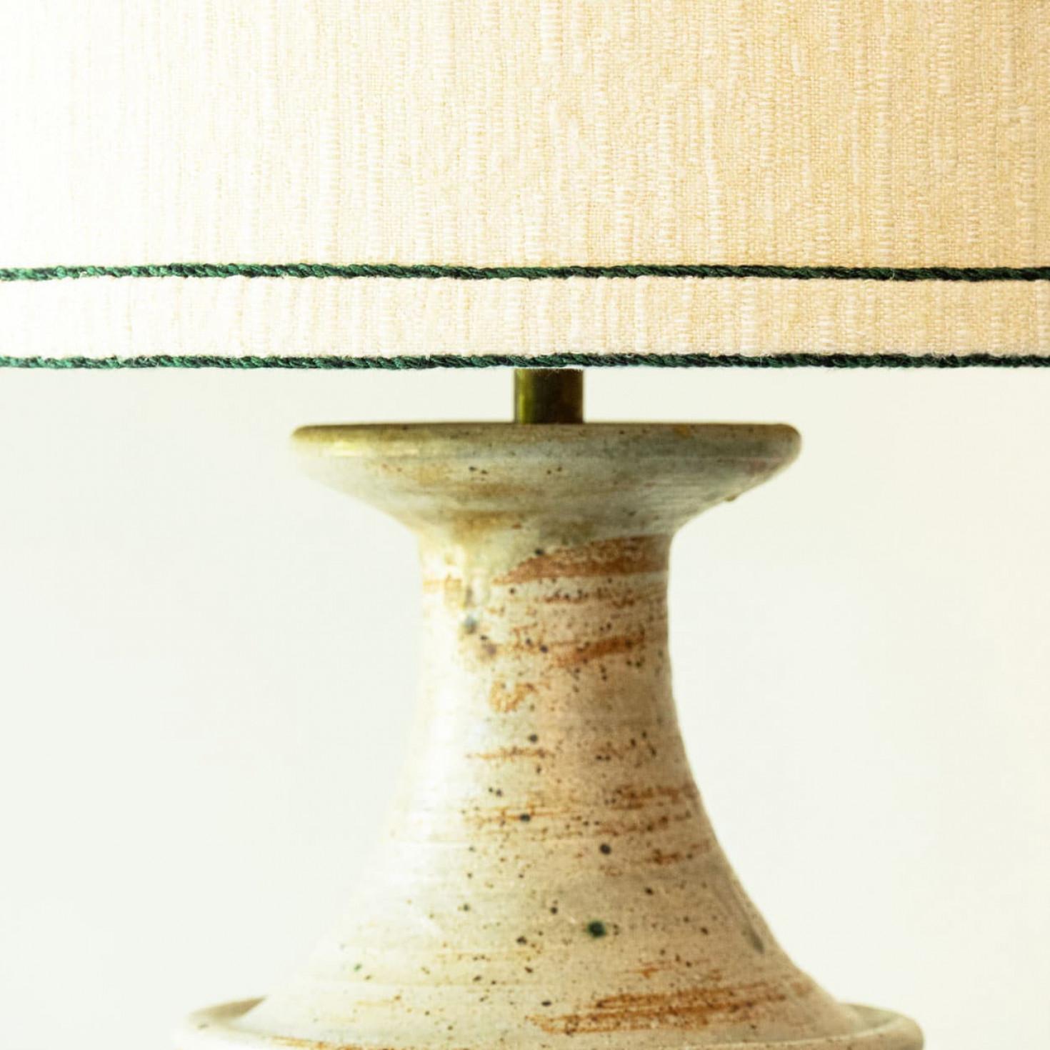 Mid-Century Modern Large Greige Light Camel Ceramic Table Lamp, Silk Lampshade by R. Houben For Sale