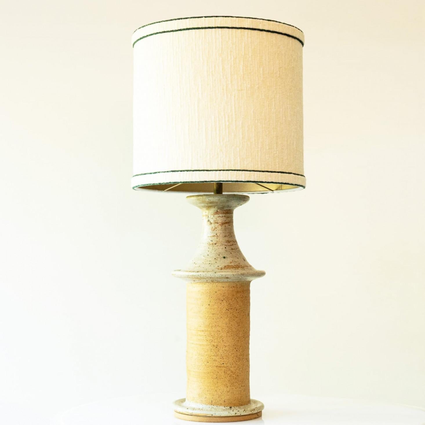 Large Greige Light Camel Ceramic Table Lamp, Silk Lampshade by R. Houben For Sale 1