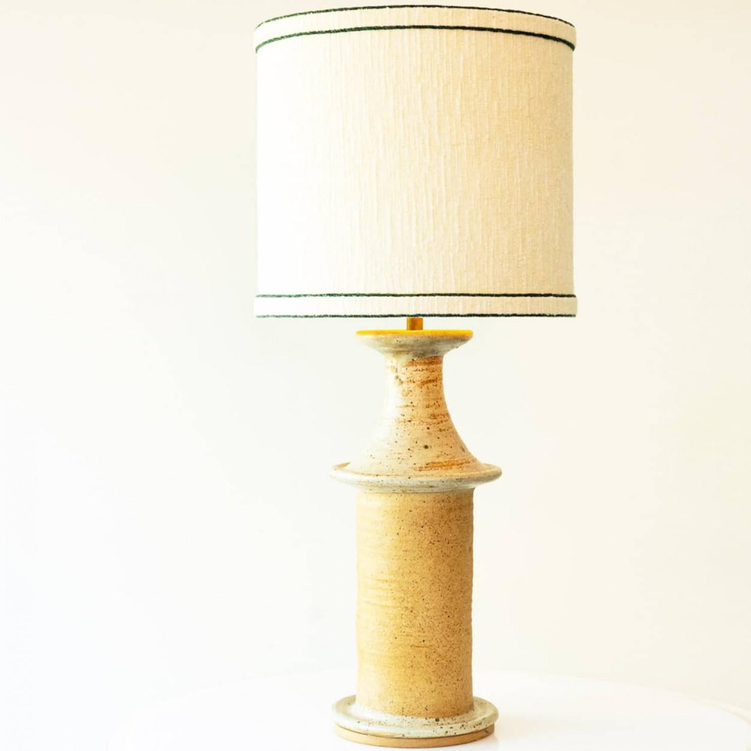 Large Greige Light Camel Ceramic Table Lamp, Silk Lampshade by R. Houben For Sale 2