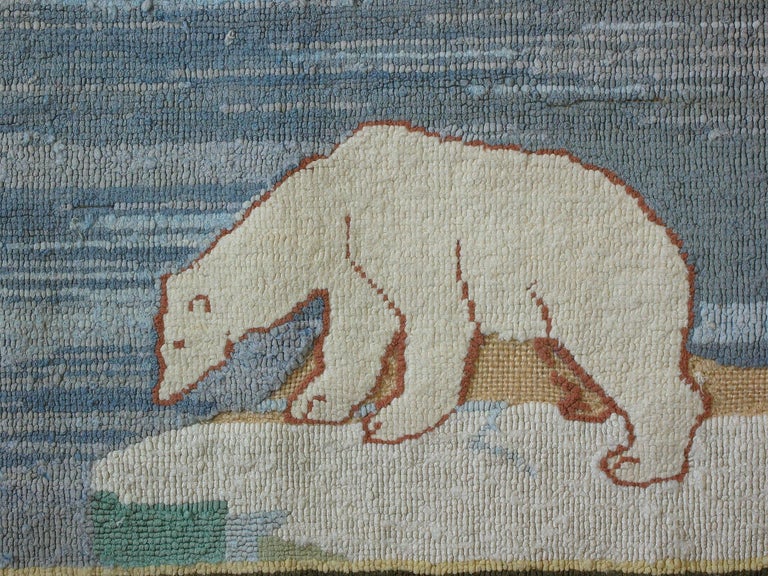 Large Grenfell Polar Bear Hooked Rug Grenfell Mission, Early 20th