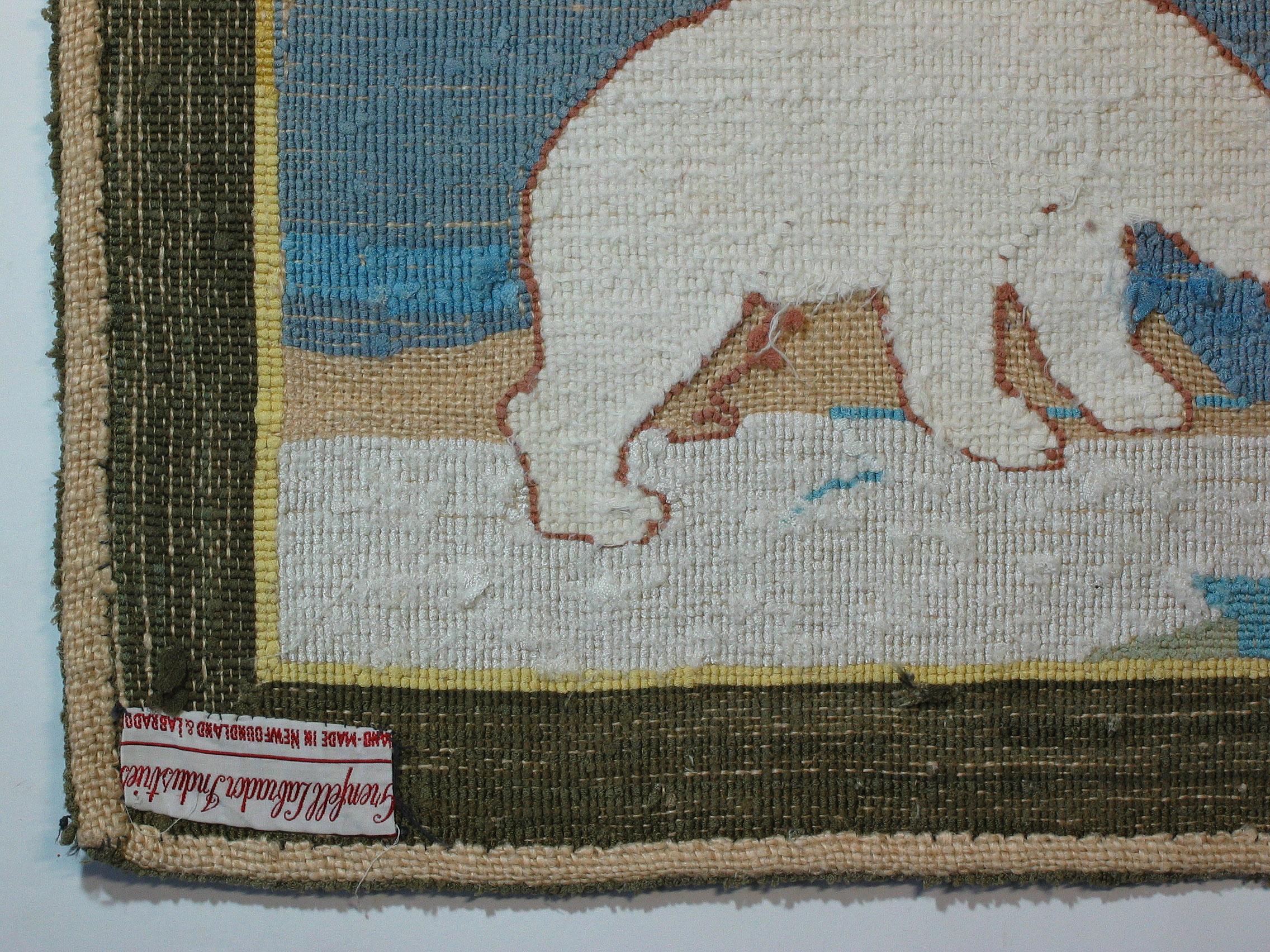 Hand-Knotted Large Grenfell Polar Bear Hooked Rug Grenfell Mission, Early 20th Century