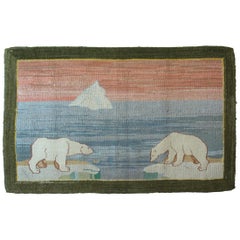 Large Grenfell Polar Bear Hooked Rug Grenfell Mission, Early 20th Century