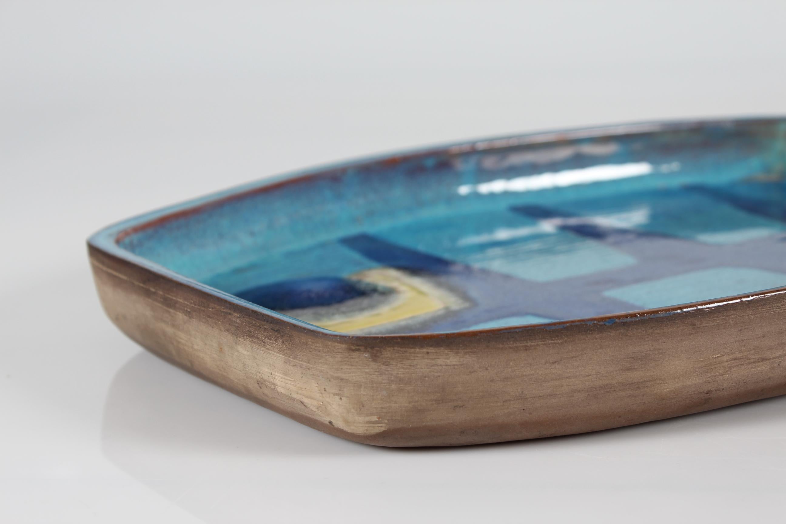 Mid-Century Modern Large Grethe Lindblad Oblong Ceramic Dish with Figurative Motif Denmark 1958