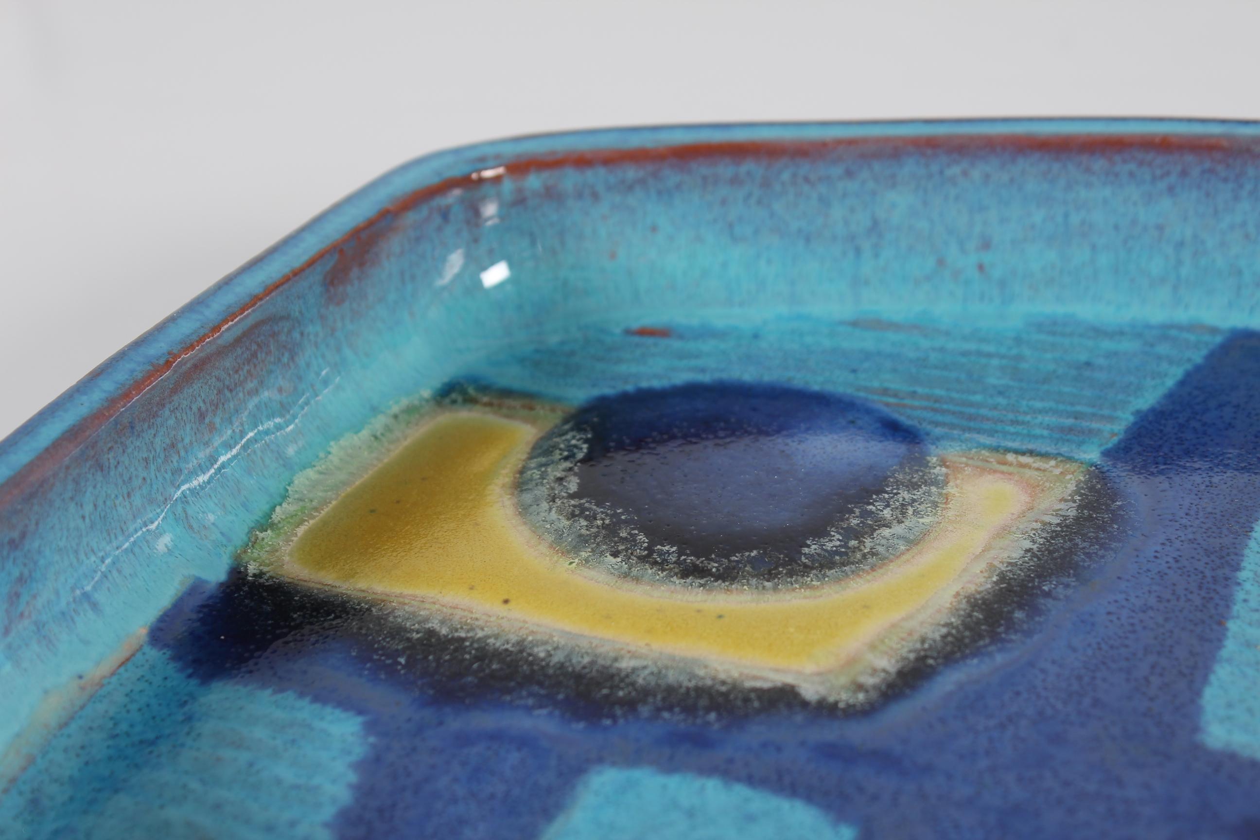 Danish Large Grethe Lindblad Oblong Ceramic Dish with Figurative Motif Denmark 1958