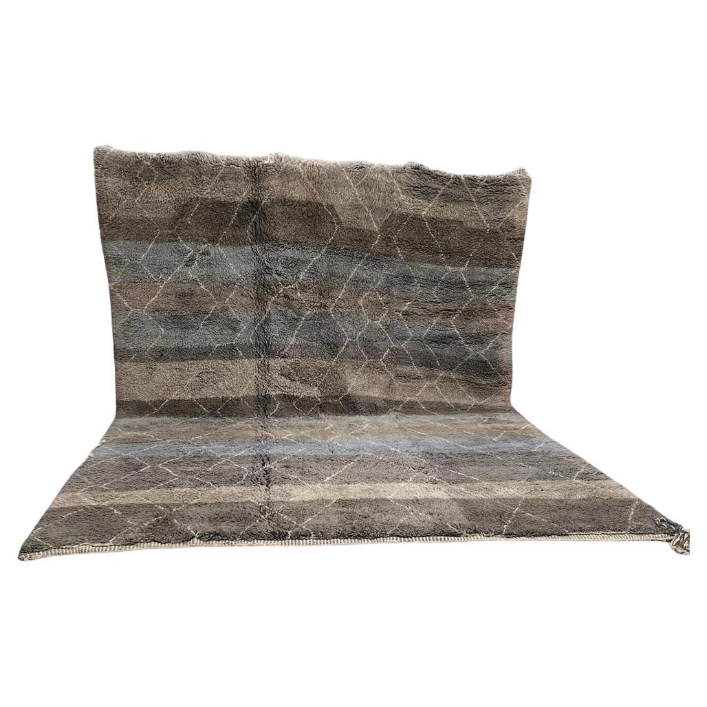 Alfombra grande de lana marroquí Beni Ourain gris azul moderna con diseño de líneas abstractas en venta
