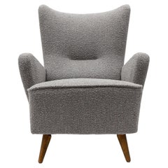 Vintage Large Grey Boucle Fabric Wingback Armchair, Italy, 1950s