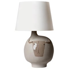 Large Grey Ceramic Lamp "Toro" Signed by French Ceramist Dalo