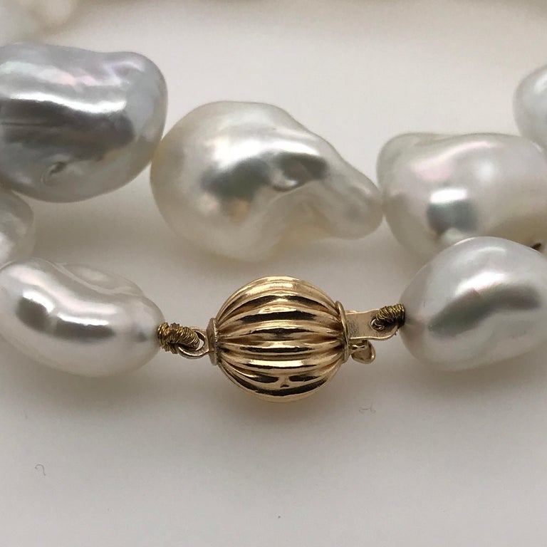 Large Grey, Cream and White Keshi Pearl Necklace on 9 Carat Gold at ...